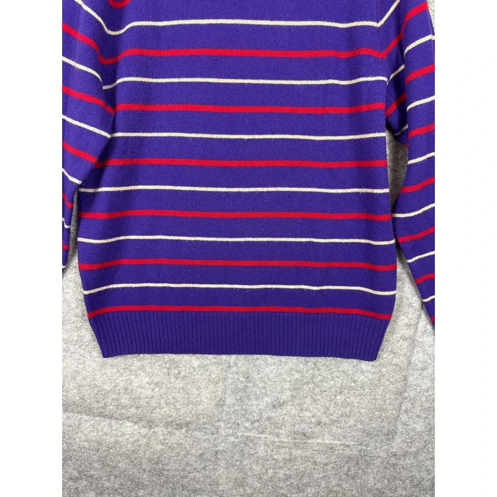 J. Crew Rugged Merino Wool Blend Striped Crew‎ Neck Sweater Purple Red Mens L